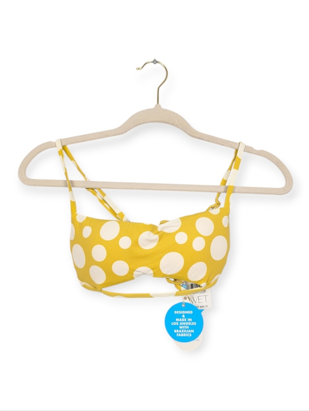WET Swimwear Bikini Top S Ginger Yellow White Polka Dot Swim Top NWT